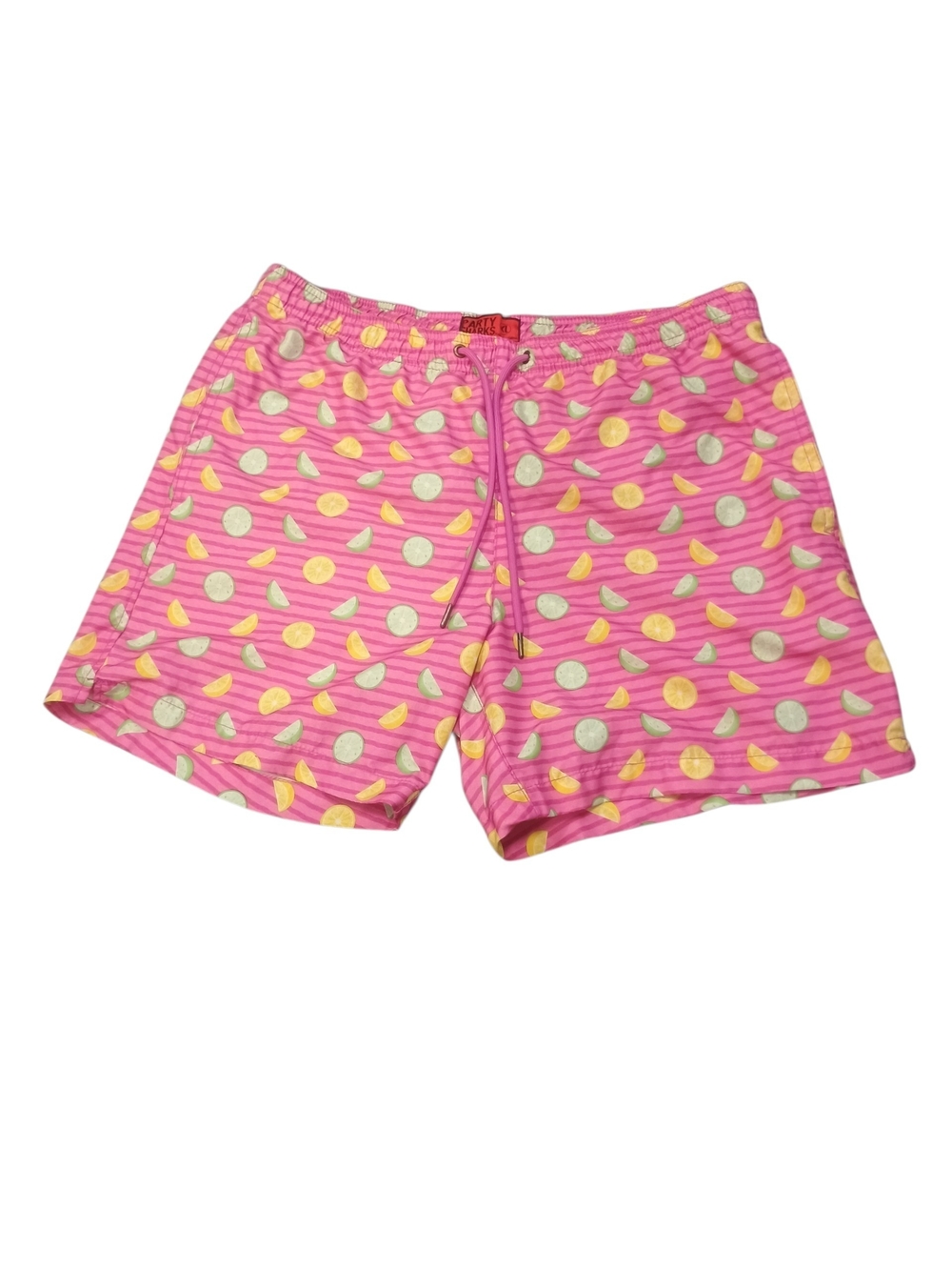 Party Sharks Pink Lime & Lemon Print Men's XL Mesh Brief Swim Trunks Shorts